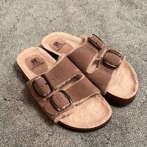 White Mountain Suede Tan Sherpa-Lined Sandals